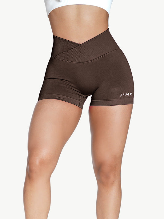 Aida Cross Over Scrunch Shorts - Brown