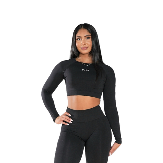 PNX -  Intense Long Sleeve Crop Top - Black