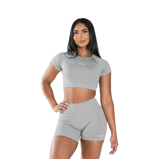 PNX -  Intense Short Sleeve Crop Top - Light Grey