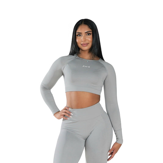PNX -  Intense Long Sleeve Crop Top - Light Grey