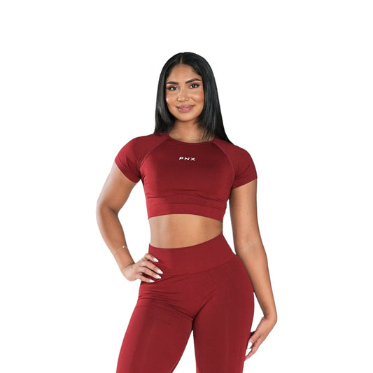 PNX -  Intense Short Sleeve Crop Top - Maroon