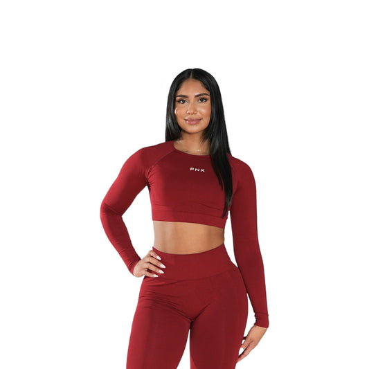 PNX -  Intense Long Sleeve Crop Top - Maroon